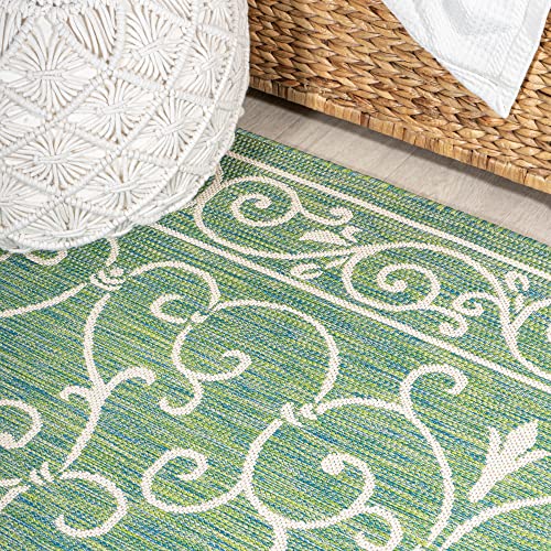 Vintage Filigree Indoor Outdoor Round Area Rug 5 Ft Green