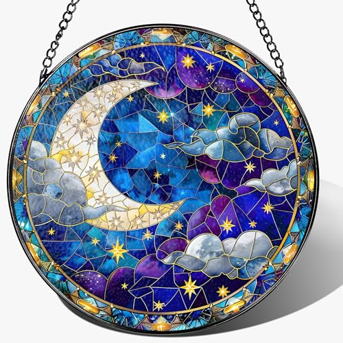 8 Inch Moon and Star Stained Glass Ornament