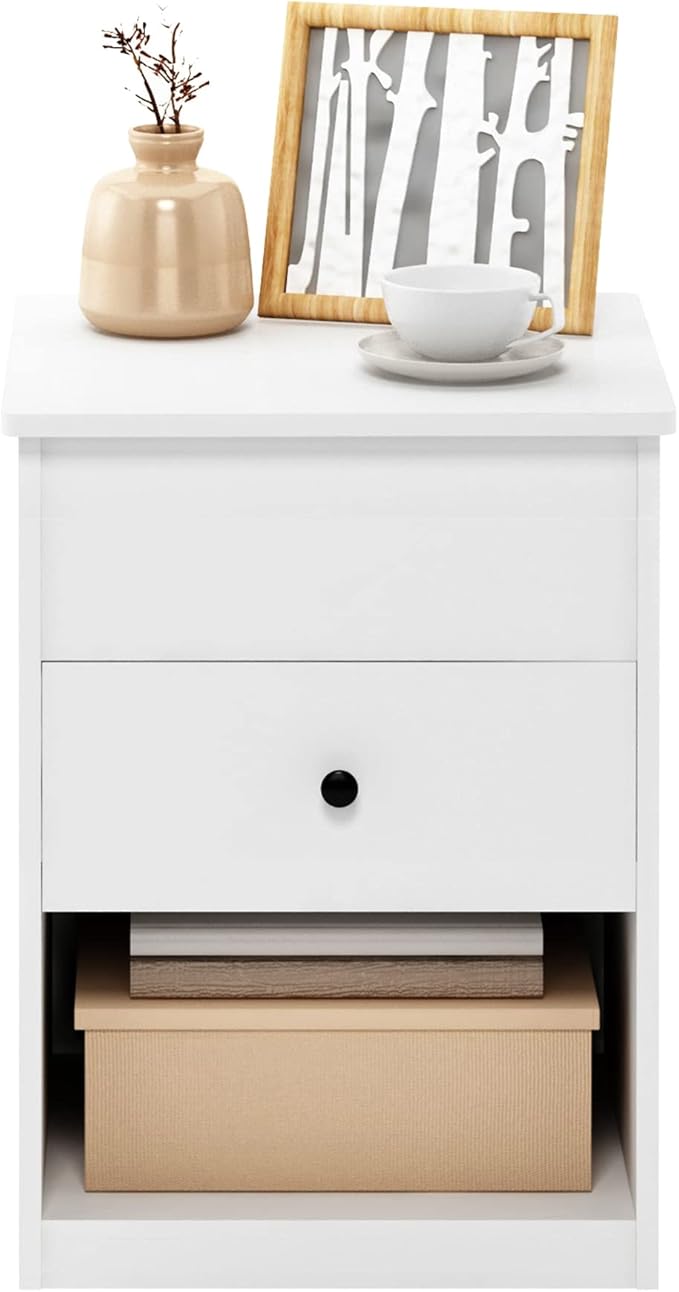 Furinno Jensen Lift Top Nightstand, Solid White