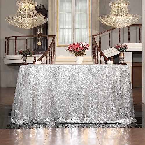 Sequin Tablecloth 50x72 Inch Silver for Disco Wedding Party