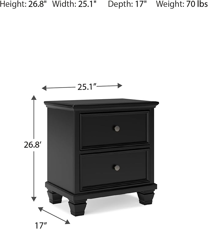 Signature Design by Ashley Lanolee Classic 2 Drawer Nightstand for Bedroom, 26.75" Tall, Black