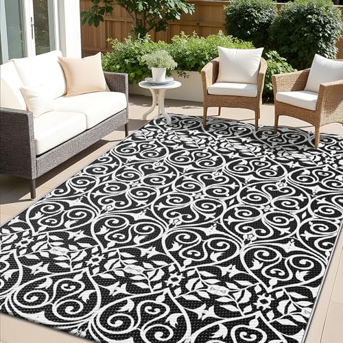 Outdoor Rug 5x8 ft Waterproof Reversible Floral Mat