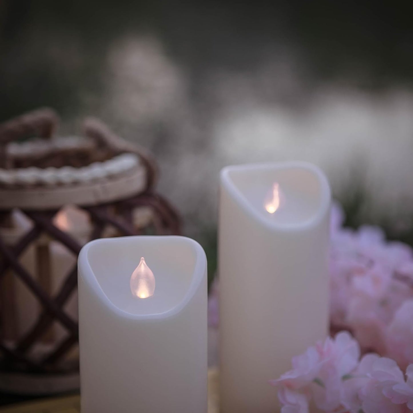 Waterproof Outdoor Battery Operated Flameless Candles with Auto Timer Flickering Plastic Resin Electric LED Pillar Lights for Lantern Patio Garden Wedding Party Decorations 3x7 Inches Ivory 2 Pack
