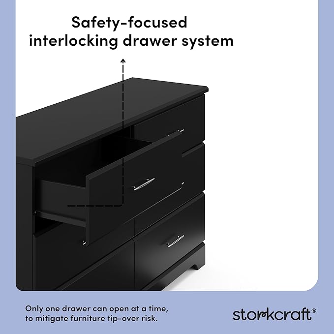 Storkcraft Brookside 6-Drawer Dresser (Black) – GREENGUARD Gold Certified, Black Dresser for Bedroom, Kids & Nursery Storage Chest, Safety Interlocking Drawers, Pre-Installed Tracks, Kids Chest