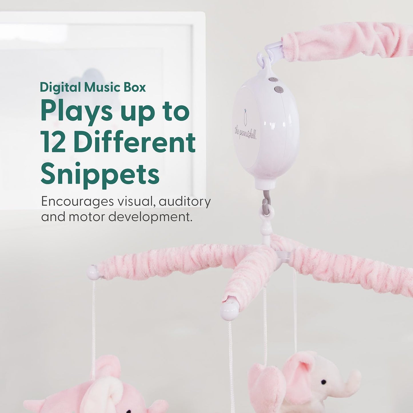 The Peanutshell Crib Mobile for Girls - Soft Pink Musical Baby Crib Mobile with 12 Lullabies, Cute Elephant Baby Pink Elephant Nursery Decor
