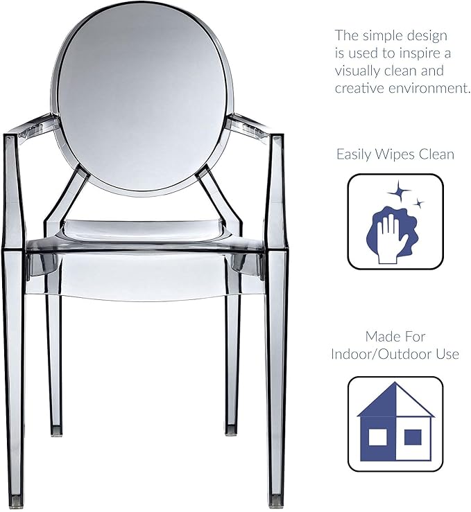 Modway Casper Modern Acrylic Stacking Kitchen and Dining Room Arm Chair in Smoke - Fully Assembled