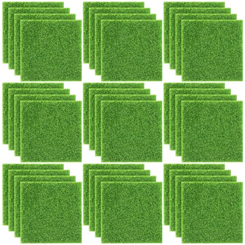 36 Pieces Fake Grass for Crafts Fairy Garden 6 x 6 Inches Artificial Garden Grass for Miniature Ornament Dollhouse DIY Decoration (36 Count)