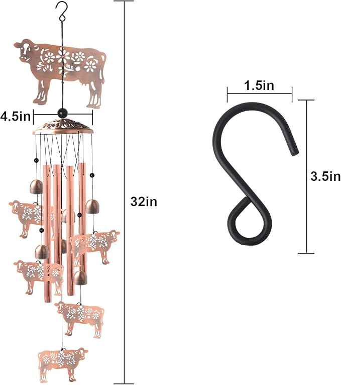 Cow Gifts for Women,Handcrafted Brass Ox Bulldog Wind Chimes Outdoor,Birthday Gifts for Men/Mom/Grandma Cow Metal WindChimes Outside/Indoors, Lawn, Patio, Garden Decor, Yard Decorations