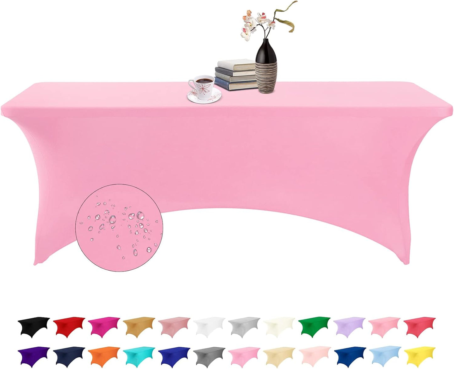 Spandex 8ft Waterproof Table Cover for Party,Wedding, Banquet, and Events(Pink)