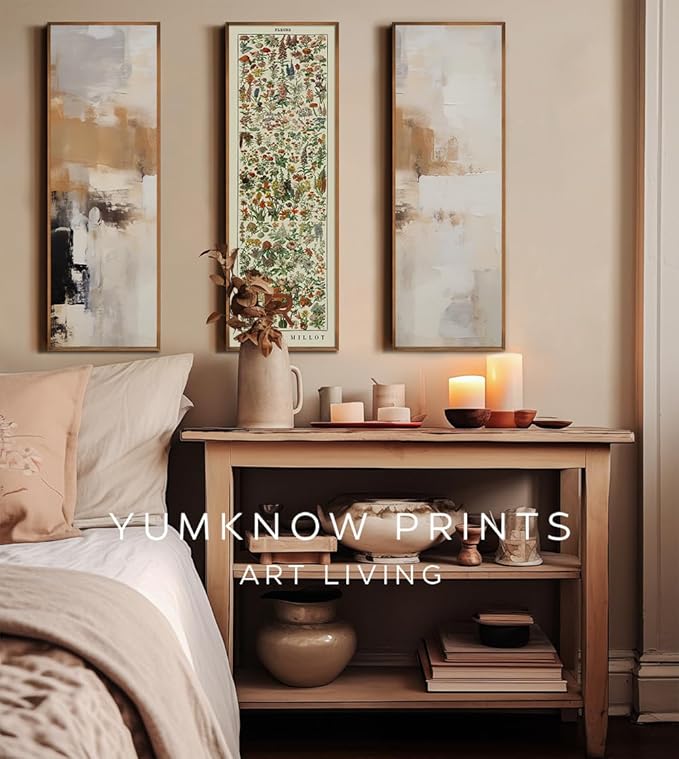 Vintage Farmhouse French Country Bedroom Wall Decor Above Bed - 10x30" - Vertical Wall Art Over the Bed - Panoramic Flower Pictures Sign - Canvas Oil Painting Long Narrow Millot Botanical Wall Art