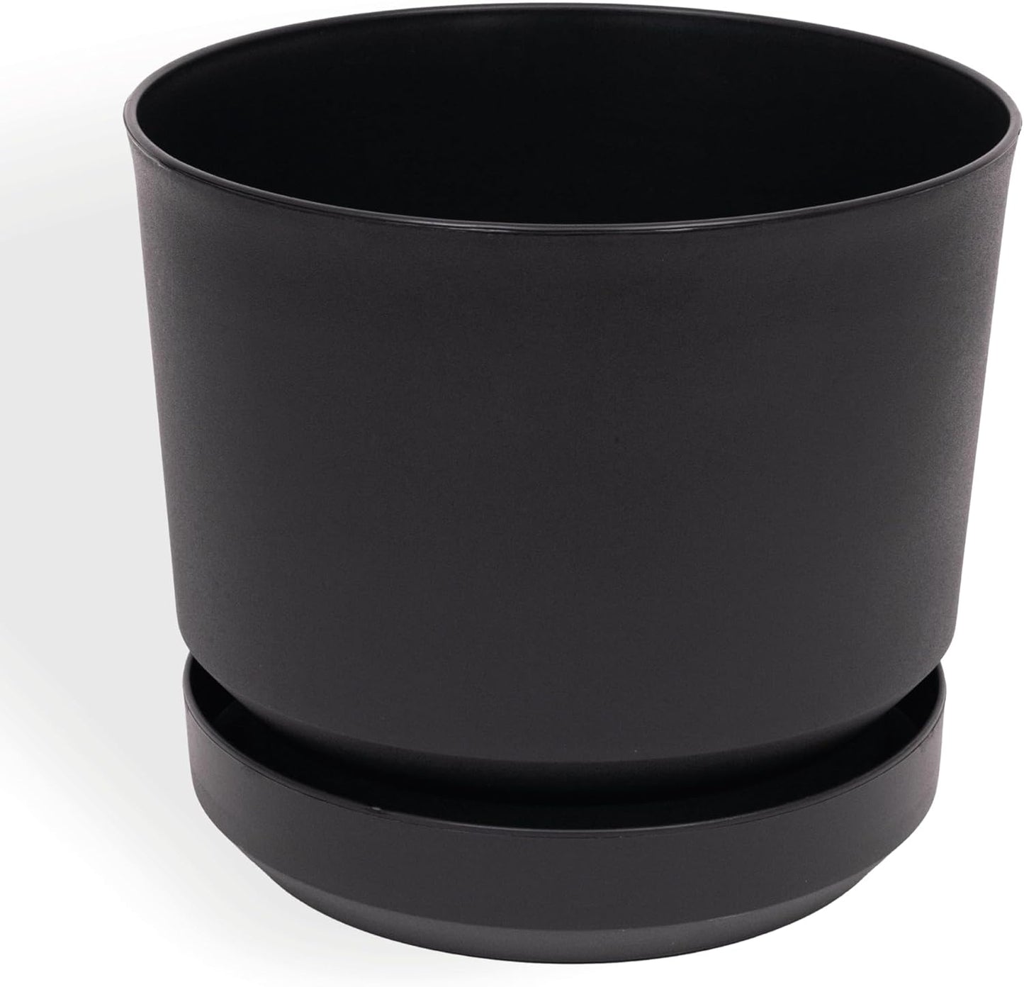 Elly Décor 14 inch Plastic Cylinder Planter Pot with Self-Watering Saucer and Drainage Hole,Lightweight & Extremely Durable, 14"x 14", Charcoal