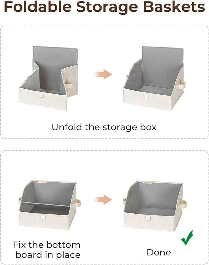 StorageWorks Closet Storage Bins, Trapezoid Organizer Box for Shelves, Fabric Clothes Bin, Foldable Organizing Baskets with Handles, Small, 3-Pack, Mixing of Beige, White & Ivory