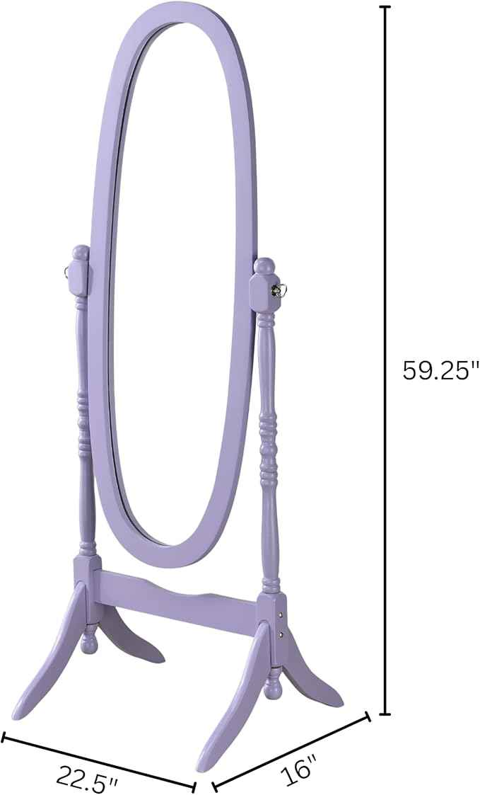 Roundhill Furniture Traditional Queen Anna Style Wood Floor Cheval Mirror, Purple