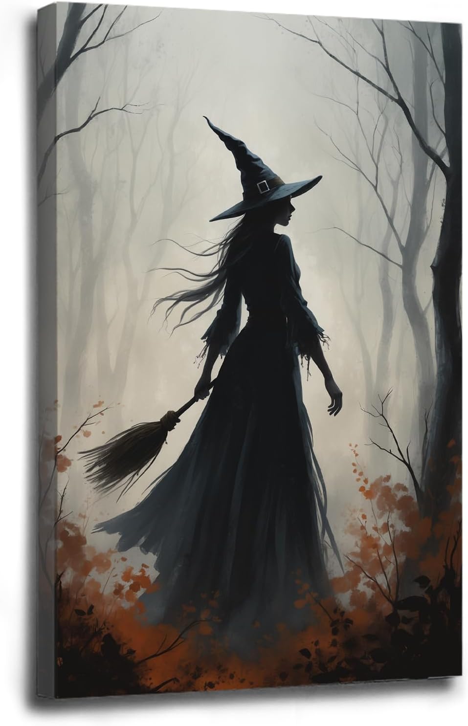 Vintage forest witch silhouette poster Halloween mural poster decoration mural art magic suitable for home living room bedroom24x36in Wood Framed