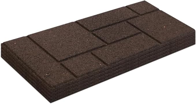 Garden Central 4-Pack 24”x10” Fake Cobblestone Rubber Stair Treads, Rectangular, Brown – Reversible Non-Slip Faux Stepping Stones for Landscaping Pathways – DIY Decor for Indoor & Outdoor Steps