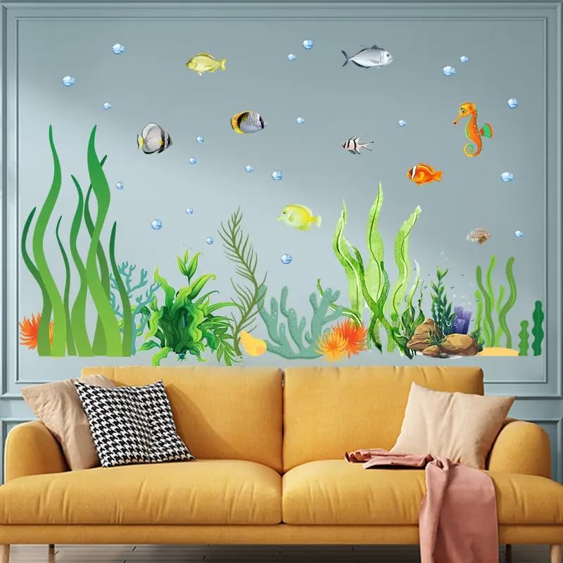 2 Sheets of 12x36 Inch Spring Summer Window Cling Sticker Fish (93 Count)