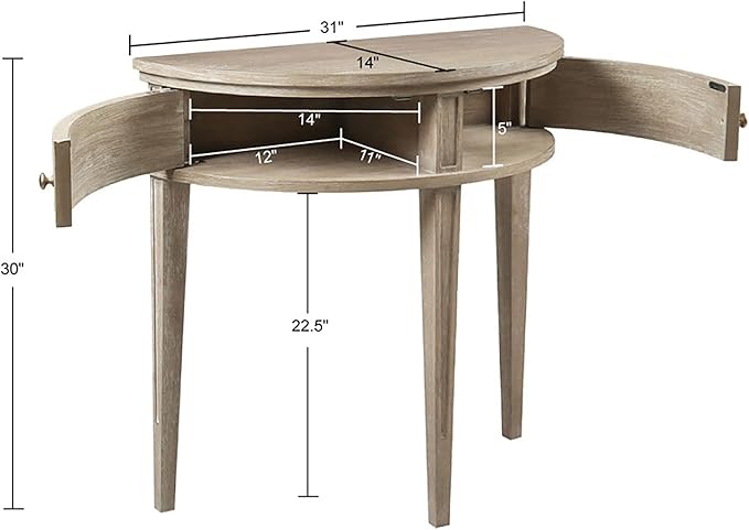 Martha Stewart Crestview Hall Console Table for Entryway with Storage, Solid Rubber Wood Frame, Vintage Demilune Shape, Bronze Knobs, Farmhouse, Accent Living Room Furniture Décor - Reclaimed Greige