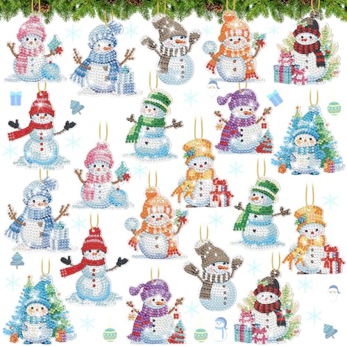 20 Pcs Christmas Diamond Art Ornaments Snowman Painting (20 Count)