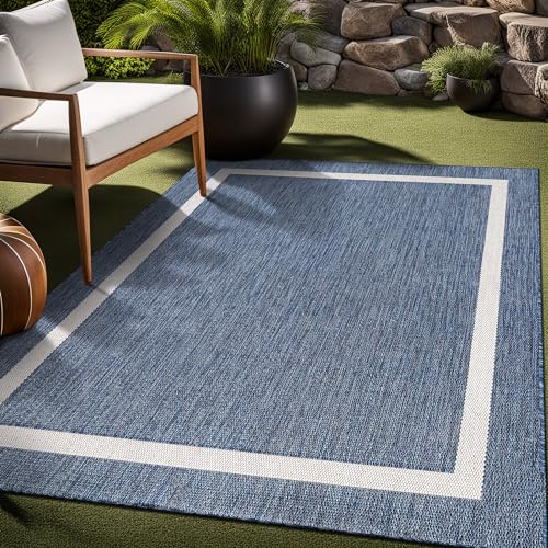 Bordered Outdoor Rug 6x9 Washable Outside Carpet for Indoor Patio Porch Waterproof Easy Cleaning Non Shedding Area Rugs Blue 6 x 9