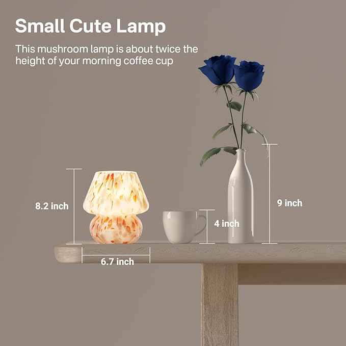 Mushroom Lamp Table Lamp for Bedroom,Small Desk Bedside Lamps for Living Room,Mushroom Decor Cute Mini Modern Mid Century Lamps for Night Stands,Aesthetic Home Living Room Decor(Flame Cream)