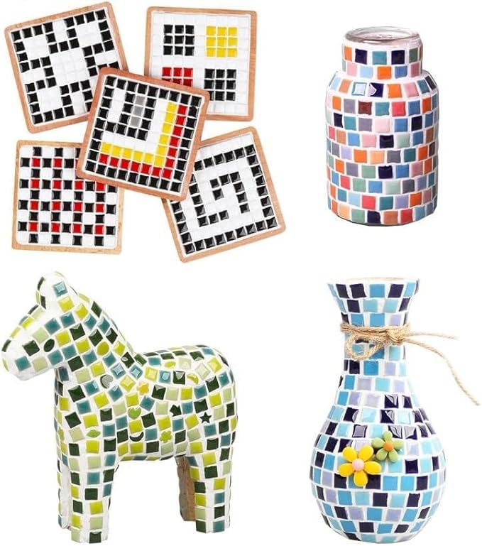 500g/1.1lb Random Color Irregular Ceramics Mosaic Tiles,DIY Making Creative Ceramic Mosaic Tiles for DIY Craft Plates Flowerpots Vases Cups Mosaic Making Supplies (Mix Square)