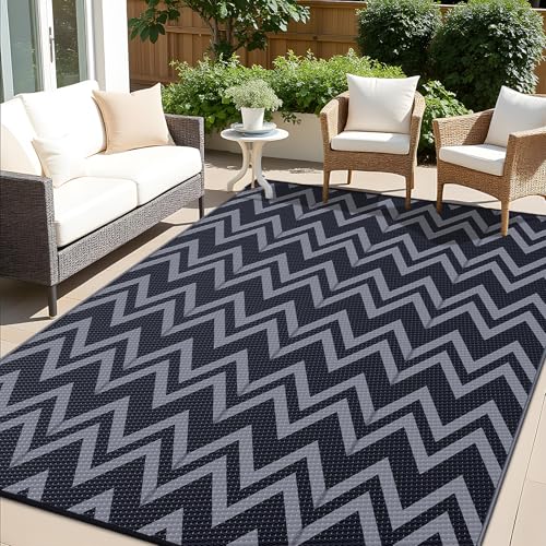 Outdoor Rug 6x9 ft Waterproof Reversible Chevron Mat