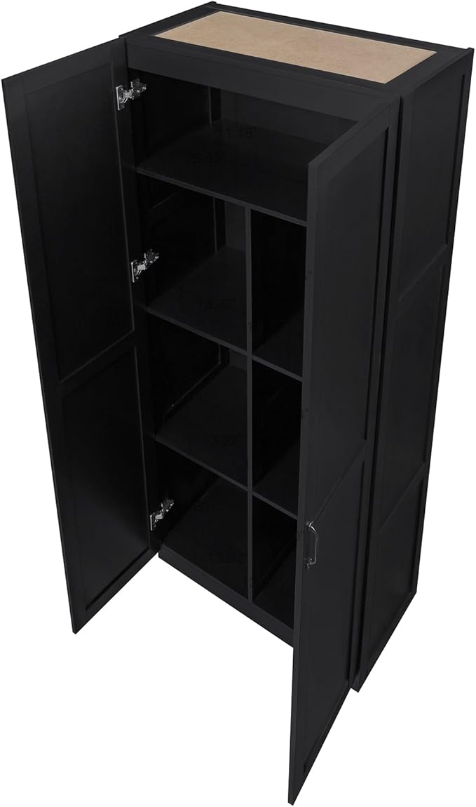 Manhattan Comfort Cornelia Modern Tall Storage Cabinet with Doors and Adjustable Shelves 1.0 - Freestanding Pantry Organizer for Kitchen, Laundry Room, Garage, or Mudroom, Set of 1, Black