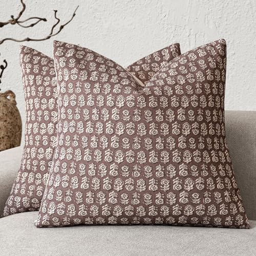 Decorative Floral Print Throw Pillow Covers 20×20 Inch (2 Count)