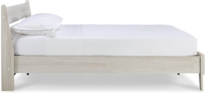 Signature Design by Ashley Socalle Contemporary Panel Platform Bed, Foundation or Box Spring Not Needed, Queen, Beige