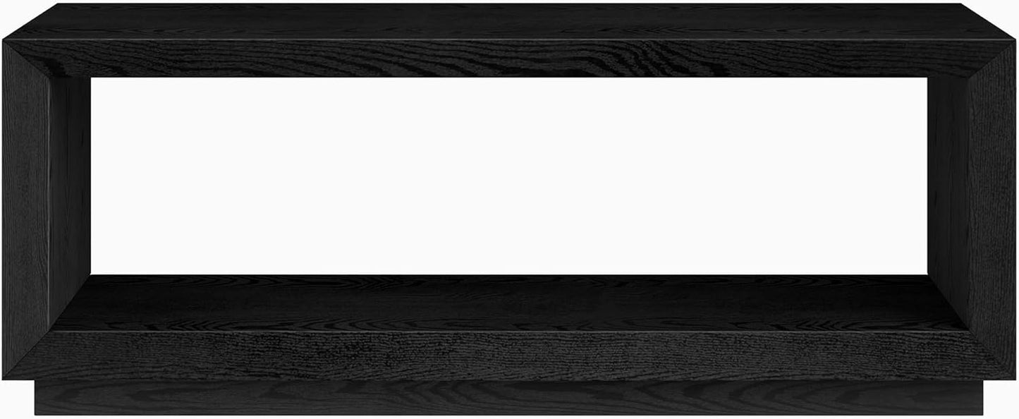 Henn&Hart 48" Rectangular Coffee Table with Open Storage Shelf for Living Room, Family Room, or Office, Black Grain