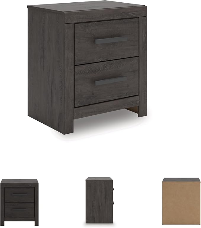 Signature Design by Ashley Prendonea Casual 2-Drawer Nightstand for Bedroom, Wood, Large Handles with Dark Finish, Framed Drawer Fronts, Smooth-Gliding Drawers, 24.41" High, Gray