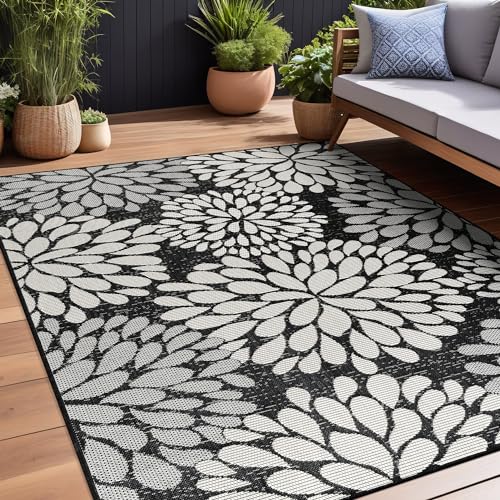 Outdoor Rug 8x10 Modern Exotic Tropical Leaf Area Rugs for Indoor and Outdoor Patio Deck Porch Garden Water Resistant Washable Outside Carpet