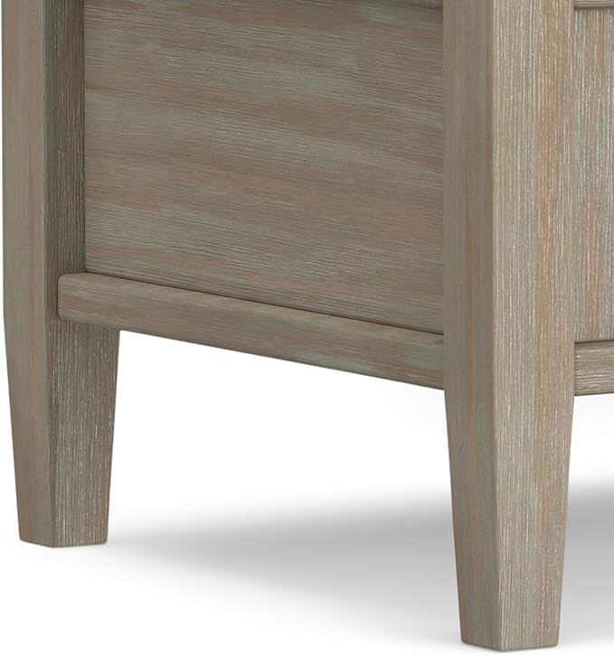 SIMPLIHOME Warm Shaker End Table - 20 inch Wide Solid Wood Side Table in Distressed Grey, Transitional Accent Table for Living Room or Bedroom with Drawer, Open Shelf and Square Tapered Legs