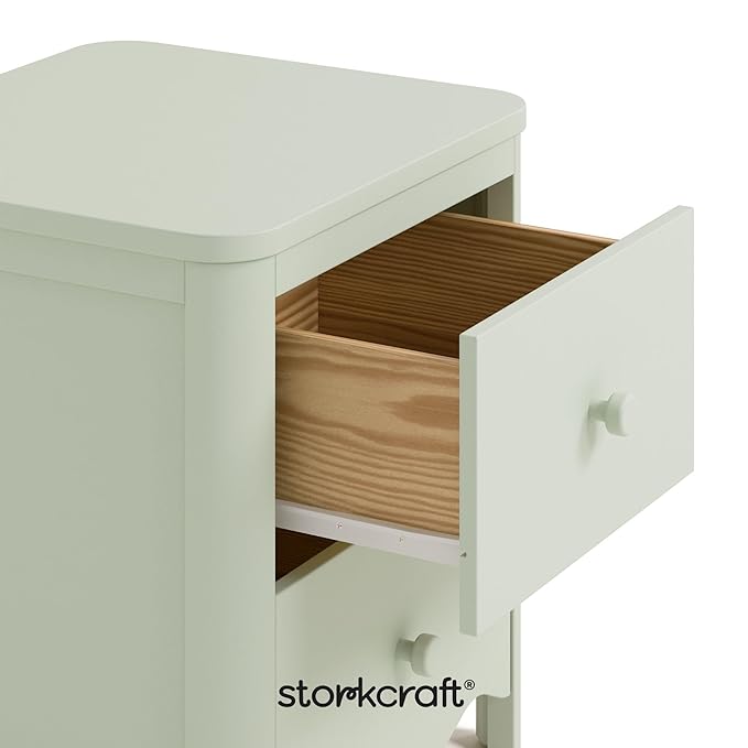 Storkcraft Casablanca 2 Drawer Nightstand (Sage) - GREENGUARD Gold Certified, Storage for Kids Bedroom, Premium Wood Nightstand with Elegant, Iconic Wave Detailing and Rounded Posts