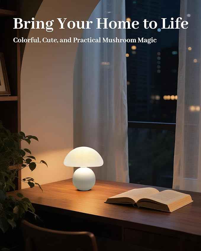 Mushroom Lamp Table Lamp for Bedroom,Desk Bedside Small Lamps for Living Room Night Stands,Mushroom Decor Cute Mini Modern Mid Century Lamps,Unique Aesthetic Home Living Room Decor(White)
