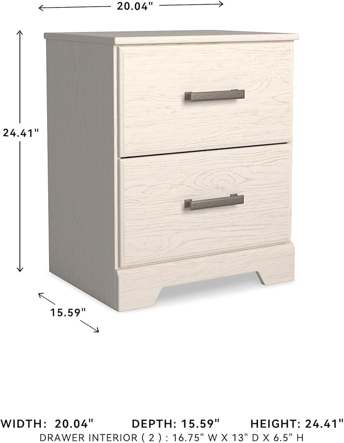 Signature Design by Ashley Stelsie Contemporary 2 Drawer Nightstand, 24.41" Tall, White