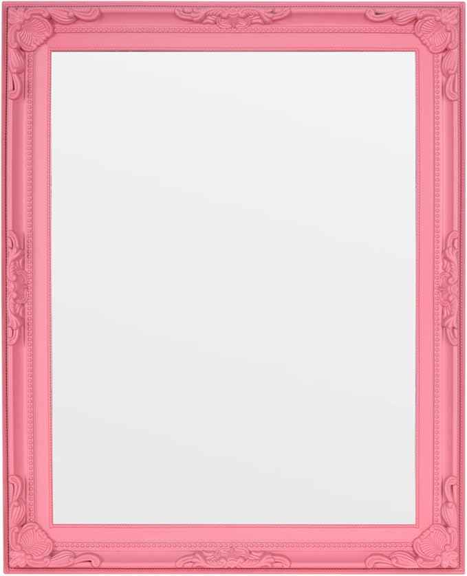 Funly mee Baroque Square Wall Mirror, 12.8 x 15.8 inches, Vintage Gold Plastic Frame, Vertical or Horizontal Mount (Pink, 12.8 x 15.8)