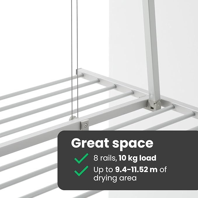 foxydry Mini, Ceiling Mounted Clothes Drying Rack with Pulley, Vertical Folding Laundry Clothes Airer, extensible Drying Rack for Indoors and Outdoors