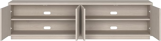Henn&Hart Fluted TV Stand for TVs up to 85" with 2 Concealed Ribbed Storage Cabinets and Adjustable Shelves for Living Room, Family Room, or Office, Beech White