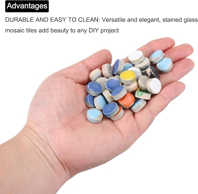 MECCANIXITY 200g Ceramic Mosaic Tiles for Crafts Bulk, Round Mixed Colors Ceramic Tiles for Mosaic Kits Garden Stepping Stone Cup Mat