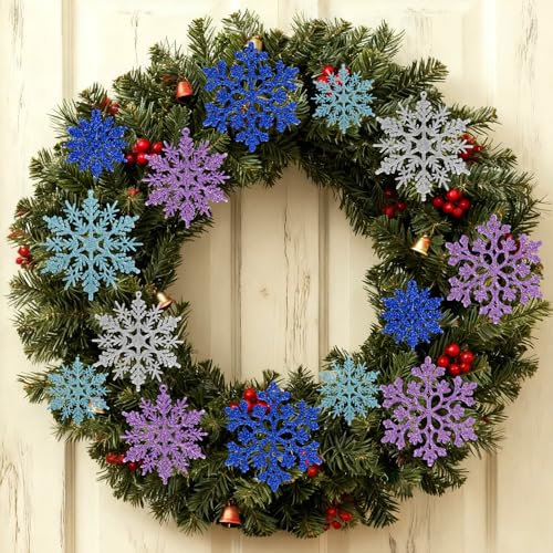 36pcs Light Purple Blue Silver Christmas Snowflake Ornaments (36 Count)