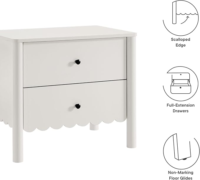 Modway Emmeline Scalloped 2-Drawer Nightstand in White