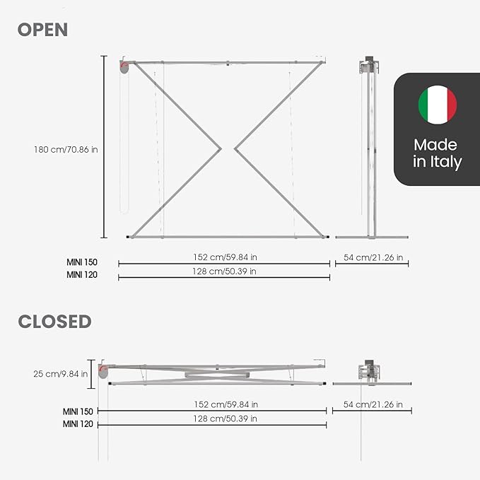 foxydry Mini, Ceiling Mounted Clothes Drying Rack, Pulley Clothesline, Vertical Folding Laundry Drying Rack 50.4x21.25x9.8 in