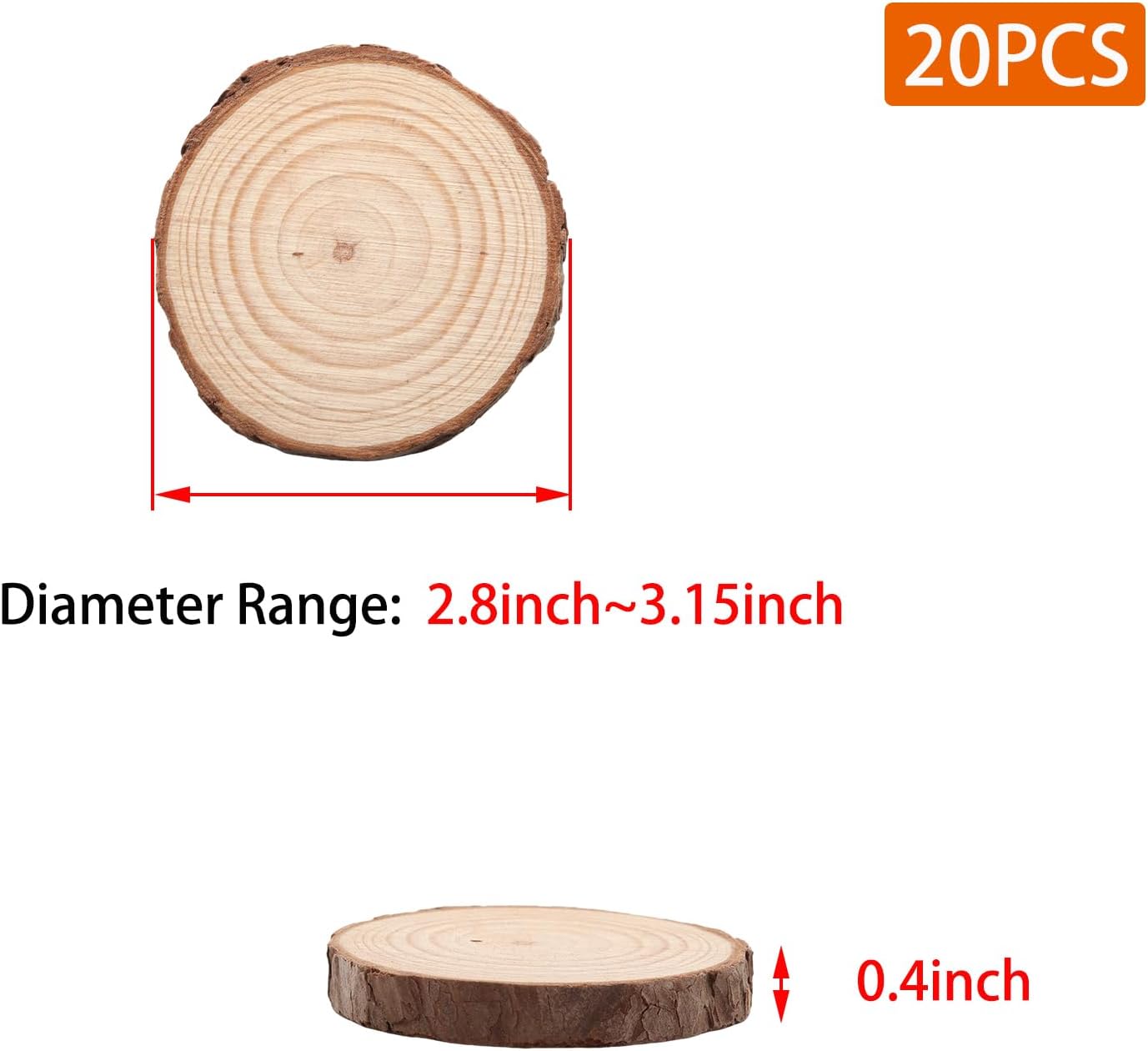 Natural Wood Slices for Wedding Decor, Christmas Ornaments – 20PCS 2.8-3.2 Inch Unfinished Predrilled Wooden Circles, DIY Crafts & Arts