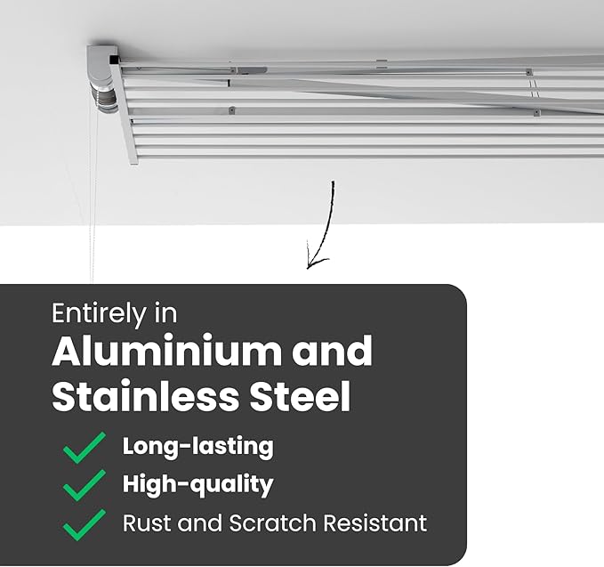 foxydry Mini, Ceiling Mounted Clothes Drying Rack, Pulley Clothesline, Vertical Folding Laundry Drying Rack 59.8x21.25x9.8 in
