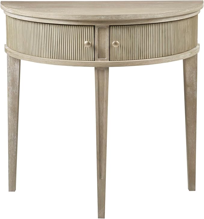 Martha Stewart Crestview Hall Console Table for Entryway with Storage, Solid Rubber Wood Frame, Vintage Demilune Shape, Bronze Knobs, Farmhouse, Accent Living Room Furniture Décor - Reclaimed Greige
