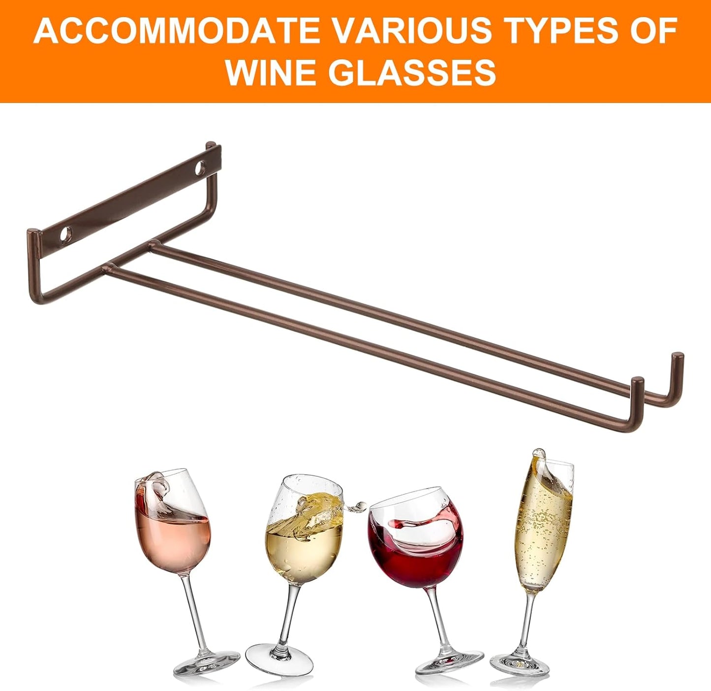 uxcell 5Pcs Wine Glass Rack, 10.43 Inch Iron Wine Glasses Rack Under Cabinet Stemware Rack - Wall Mountable Wine Glass Holder Storage Hanger for Bars Coffee Restaurants Kitchens, Bronze