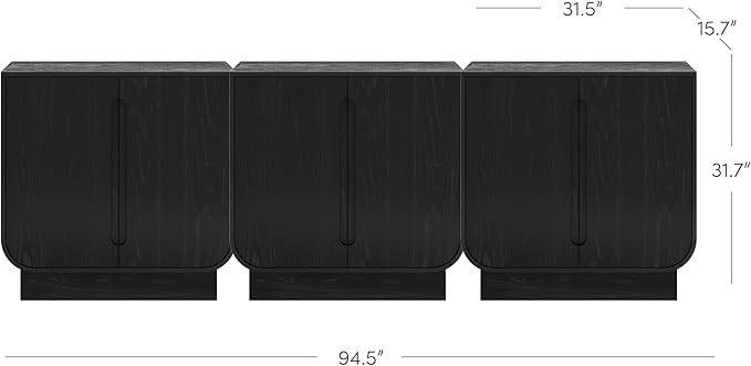 Nathan James Joey Mid Century Modern Storage Cabinet, Arched Accent Cabinet with Rounded Bottom Edges and Integrated Door Pull Cutouts, Black Oak Set of 3