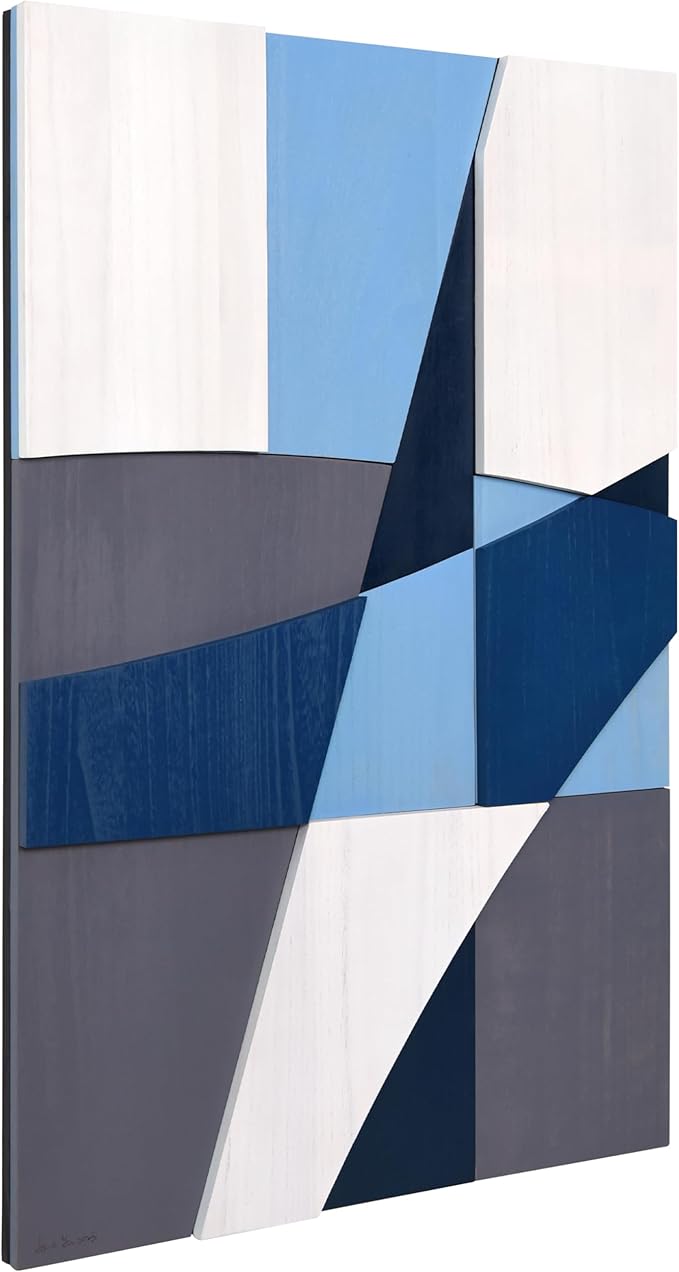 Empire Art Direct "Whispers of Blues I" Hand Made & Hand Finished Solid Wood Abstracts, Ready to Hang, Living Room, Bedroom & Office, 36" x 24"x 1.42"