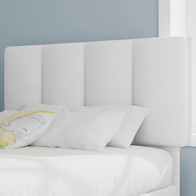 VECELO Twin Bed Frame with Upholstered Headboard, Heavy-Duty Platform Bedframe with Strong Wooden Slats Support, No Boxing Spring Needed, Pure White